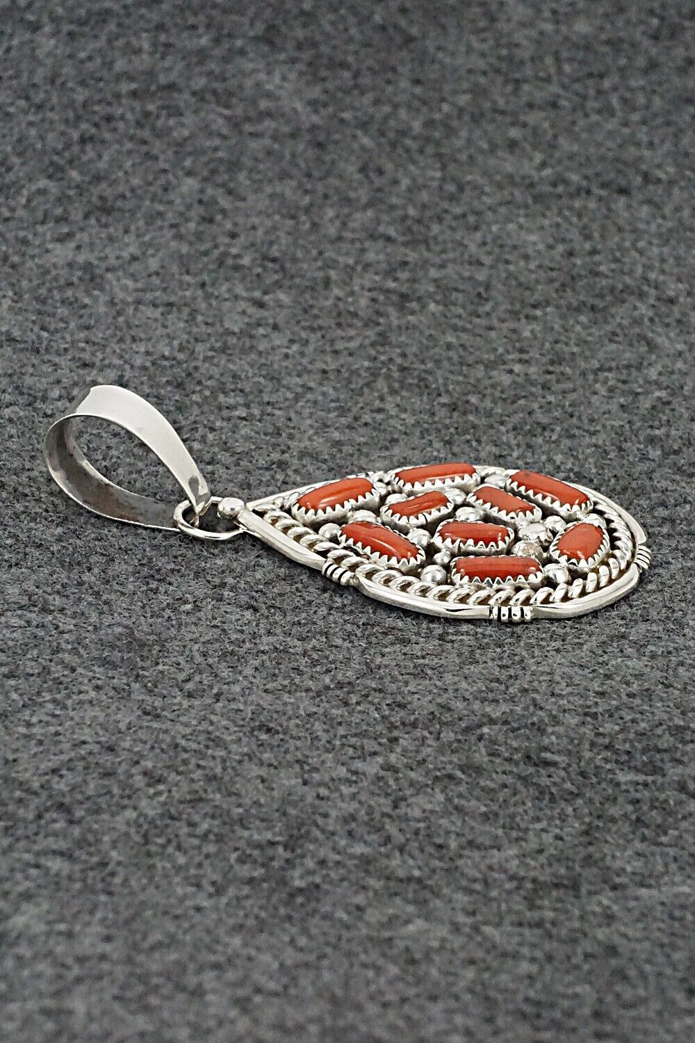 Coral & Sterling Silver Pendant - Chester Charley