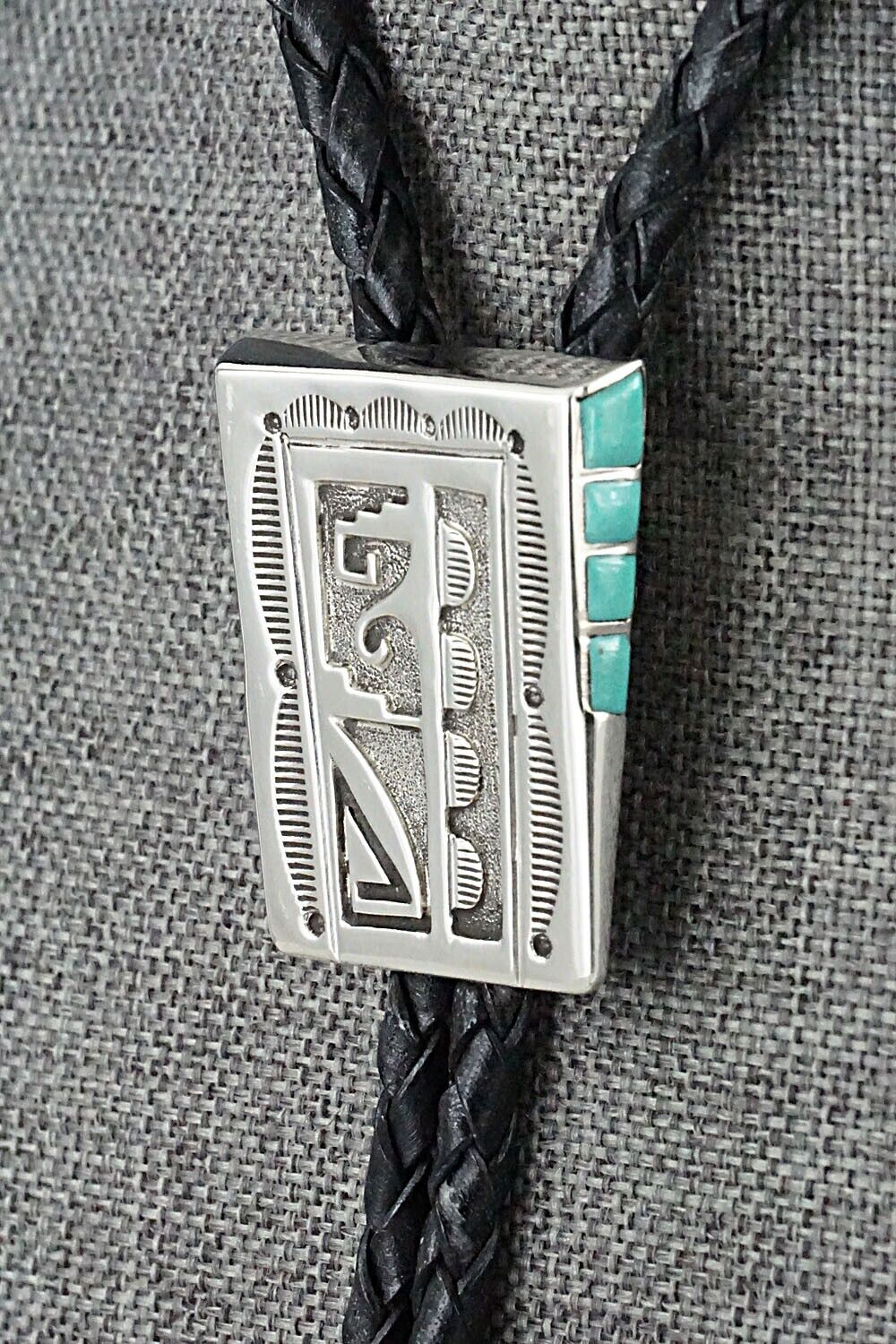 Turquoise & Sterling Silver Bolo Tie - Leonard Jim