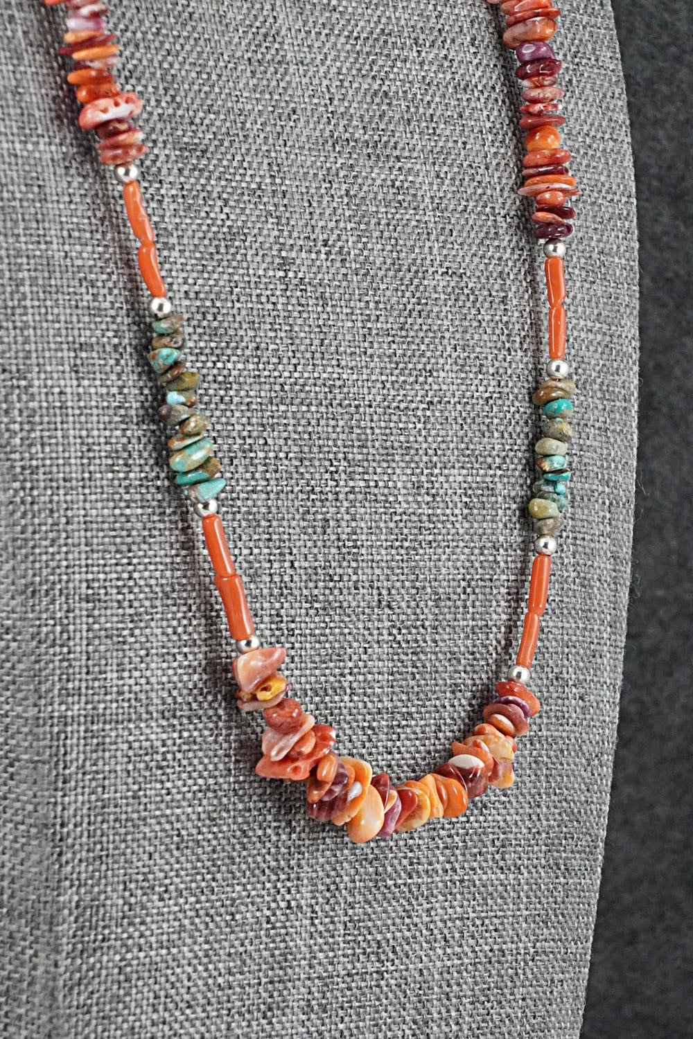 Spiny Oyster, Turquoise & Sterling Silver Necklace 22" - Erika Brown