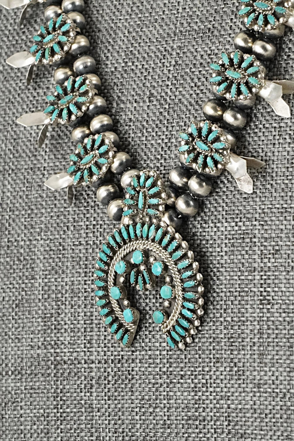 Turquoise & Sterling Silver Mini Squash Blossom Set - Lorena Peina