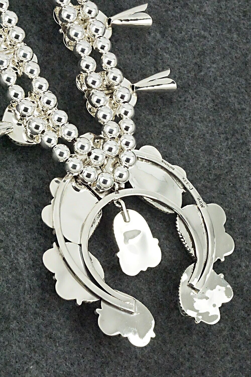 White Buffalo & Sterling Silver Squash Blossom Set - Vernon Johnson