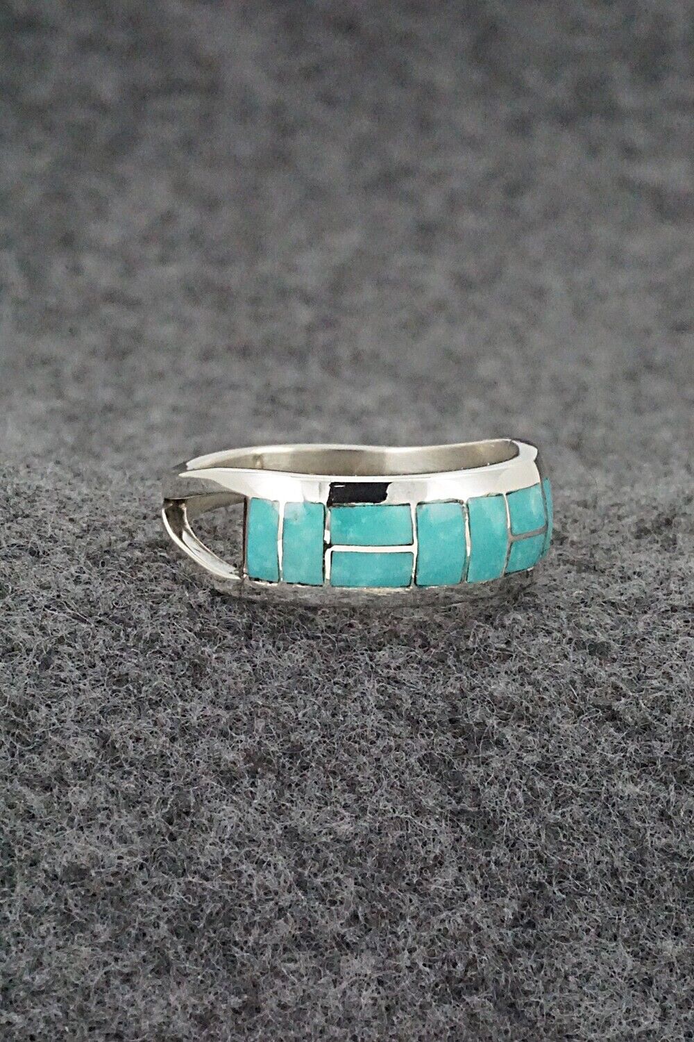 Turquoise & Sterling Silver Inlay Ring - Sibert Bowannie - Size 9
