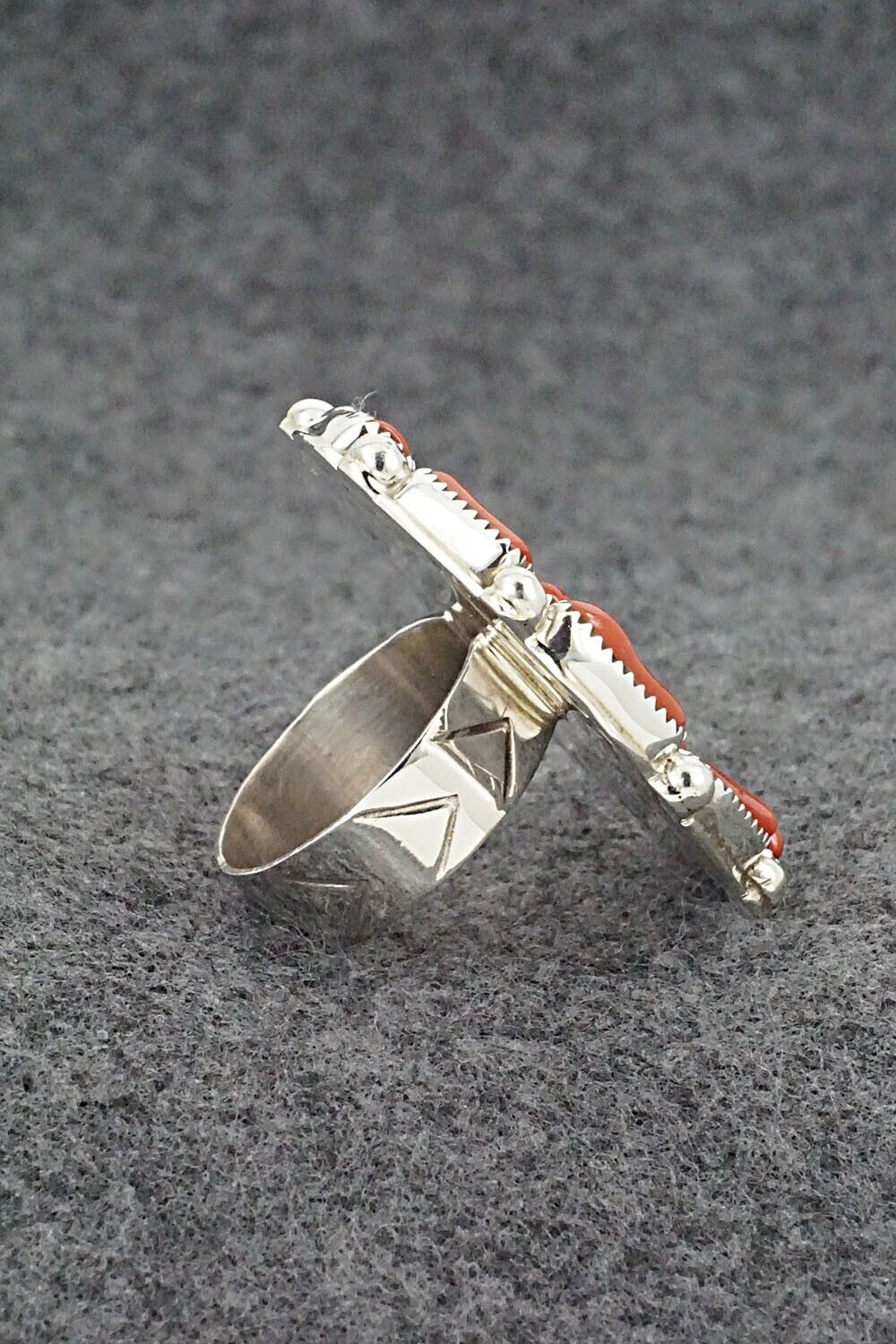 Coral and Sterling Silver Ring - Darlene Begay - Size 9.5