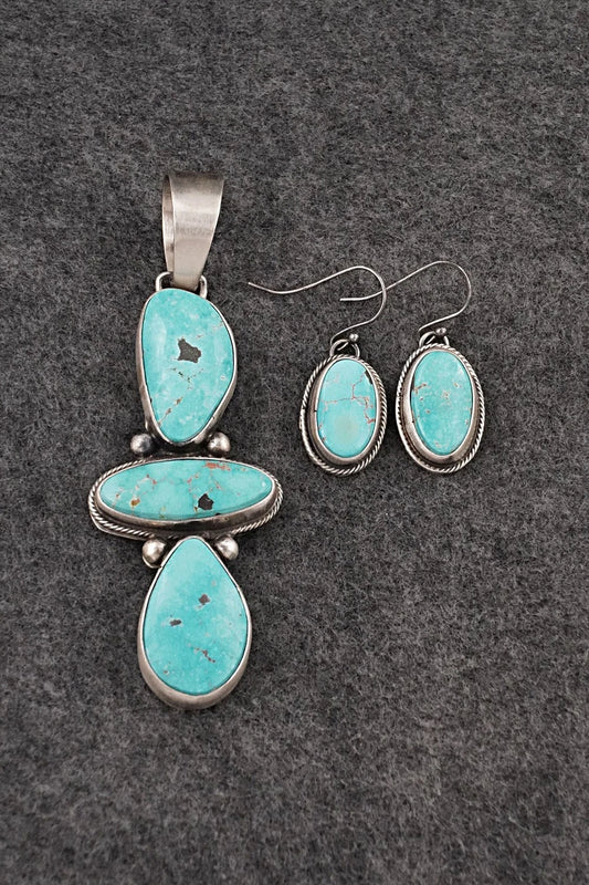 Turquoise & Sterling Silver Pendant and Earrings Set - Bobby Johnson
