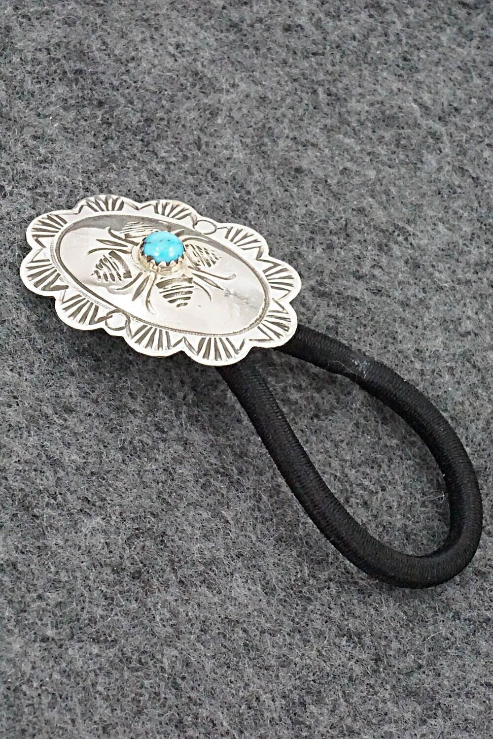 Turquoise & Sterling Silver Hair Tie - Bertha Begay