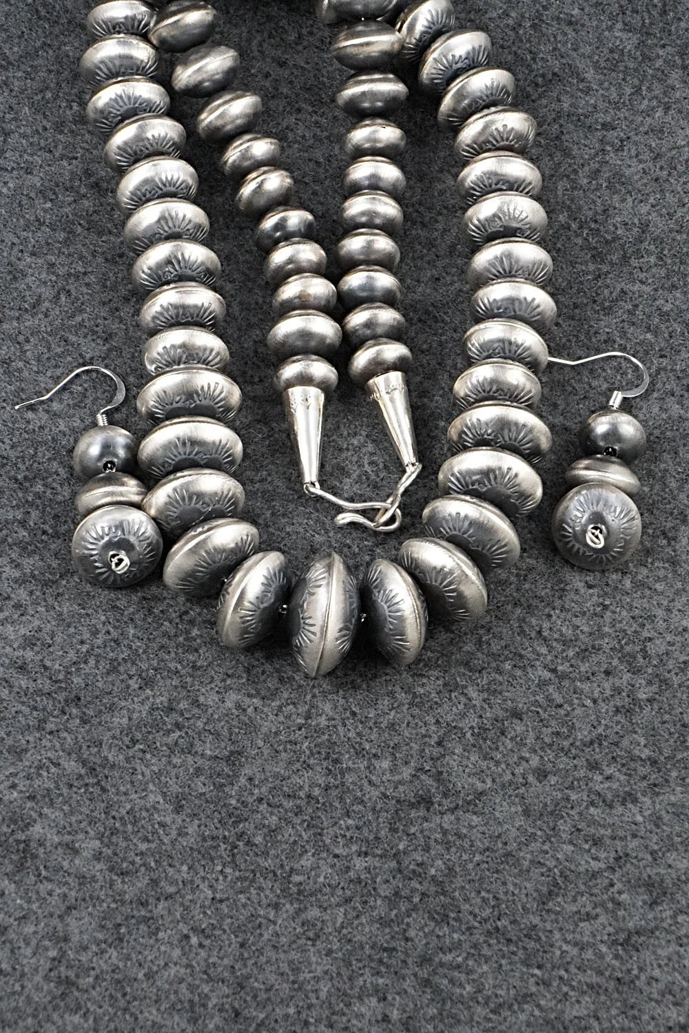 Sterling Silver Navajo Pearl Necklace & Earrings Set - Angeline Miller
