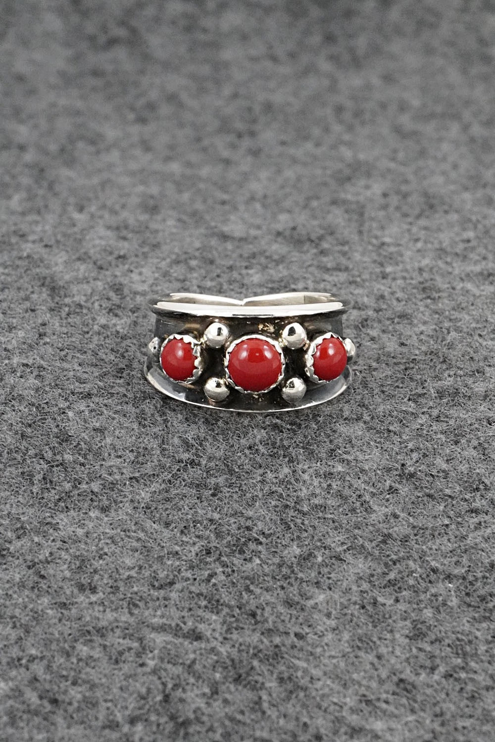 Coral & Sterling Silver Ring - Paul Largo - Size 9.5