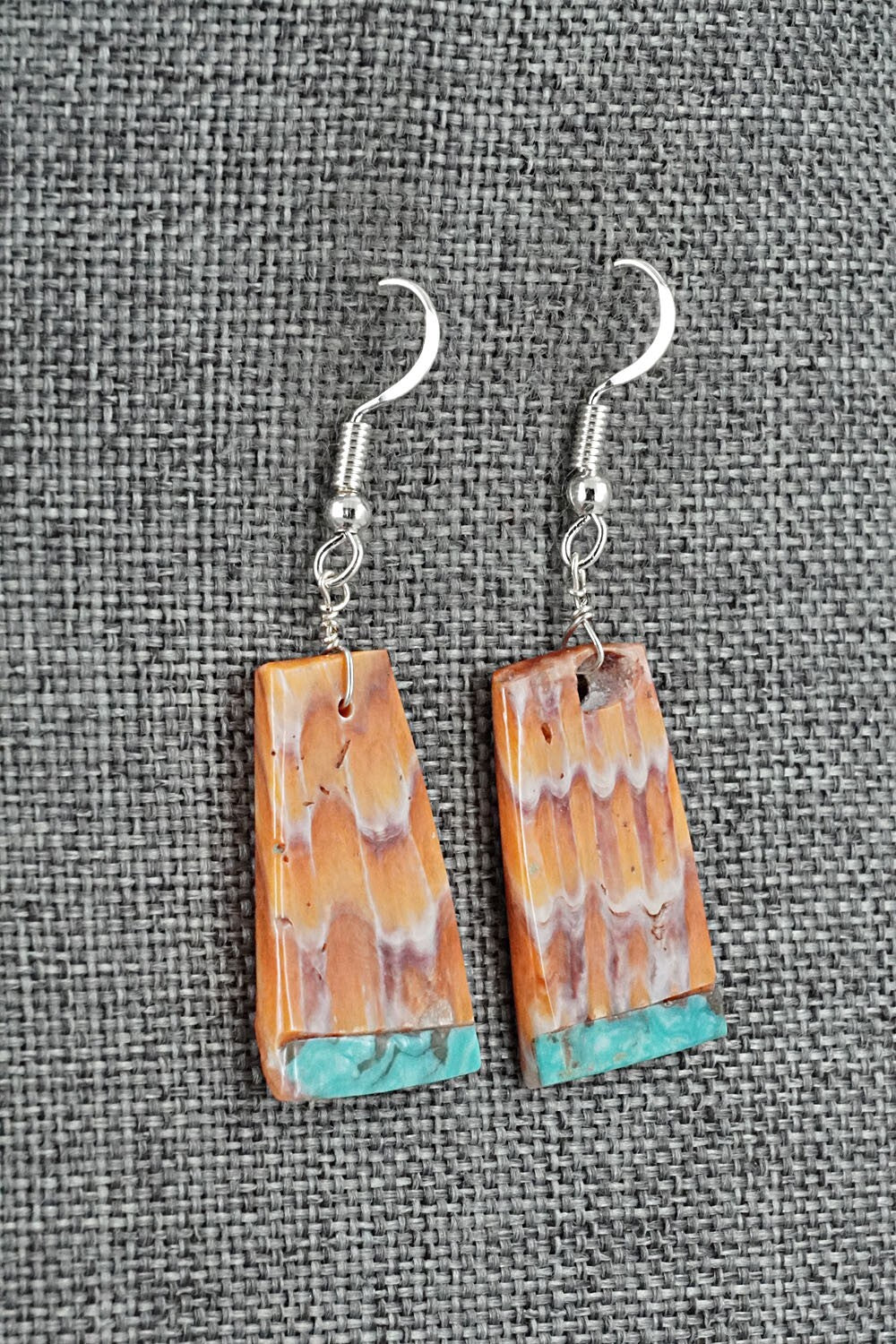Spiny Oyster, Turquoise & Sterling Silver Earrings - Louise Pete