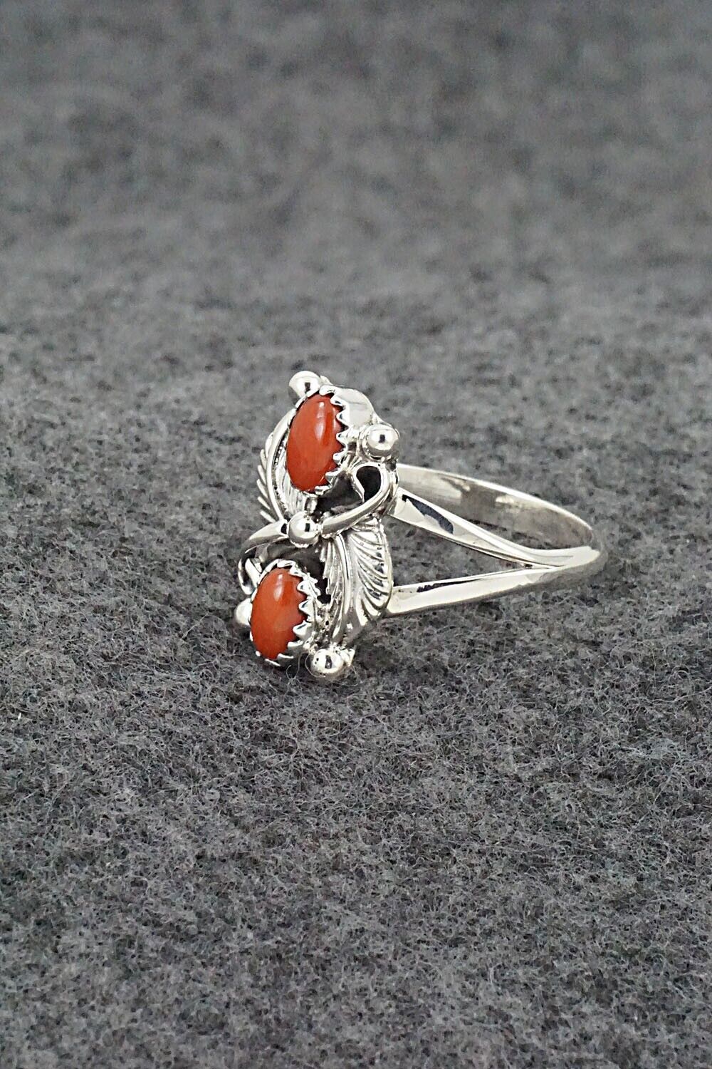 Coral & Sterling Silver Ring - Judy Largo - Size 8.75