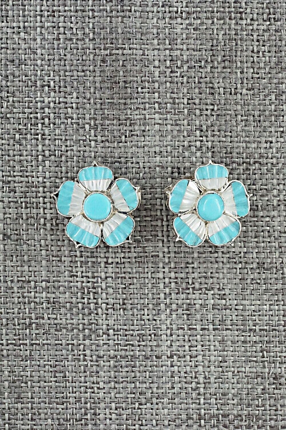 Turquoise, Mother of Pearl & Sterling Silver Earrings - Marsha Quam