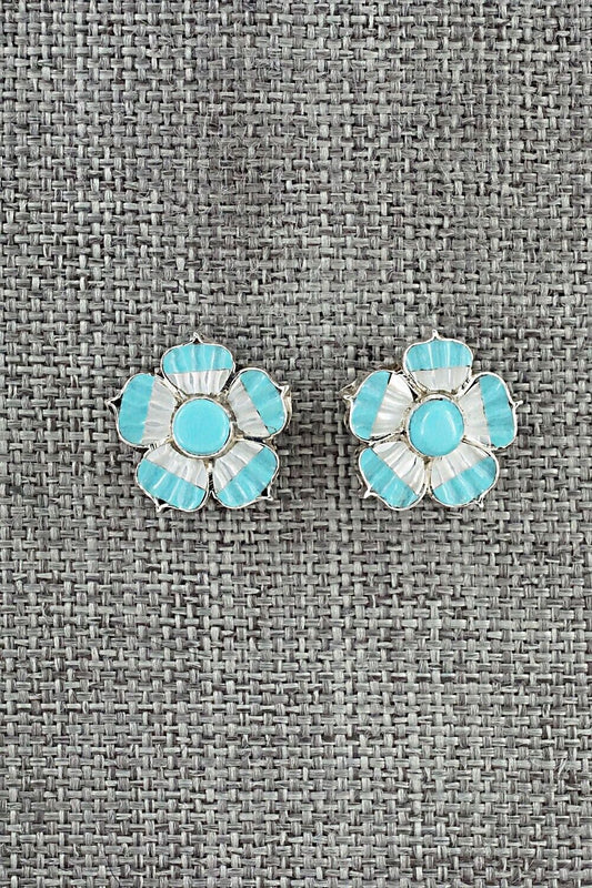 Turquoise, Mother of Pearl & Sterling Silver Earrings - Marsha Quam