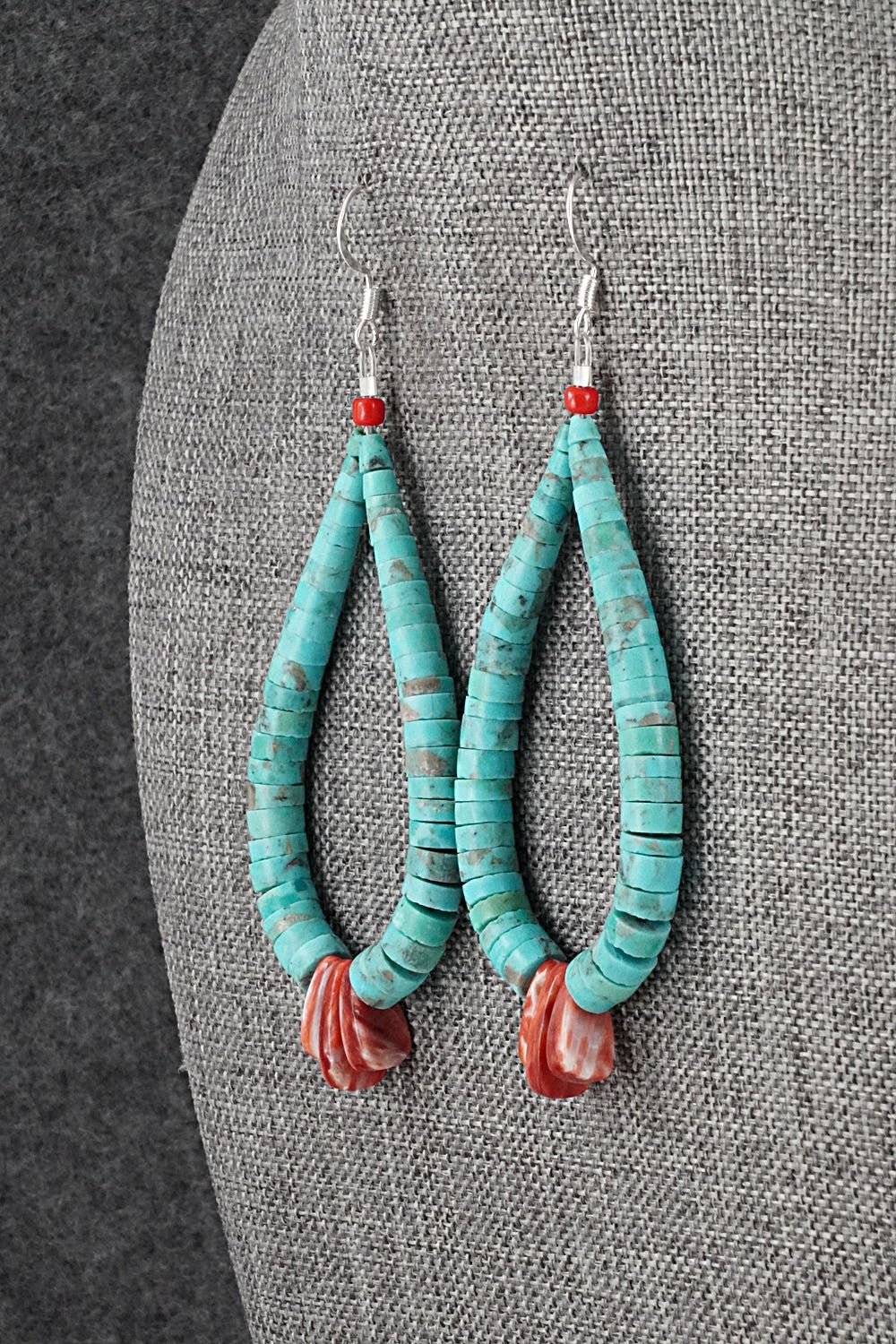 Turquoise, Spiny Oyster & Sterling Silver Earrings - Lupe Lovato