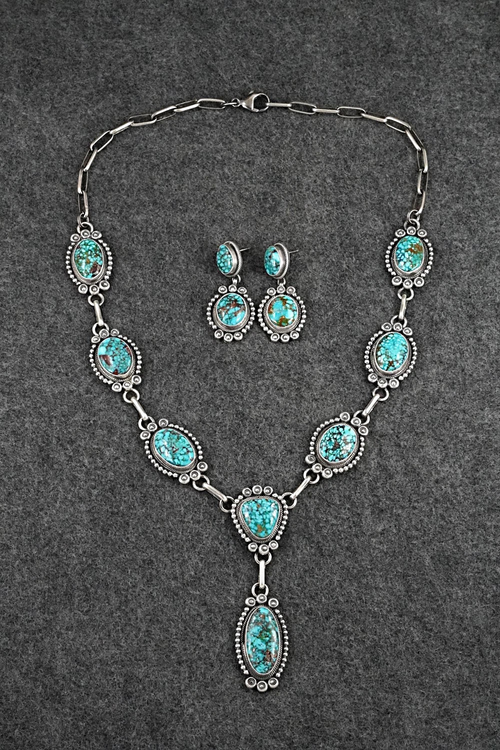 Turquoise & Sterling Silver Necklace and Earrings Set - Mark Yazzie
