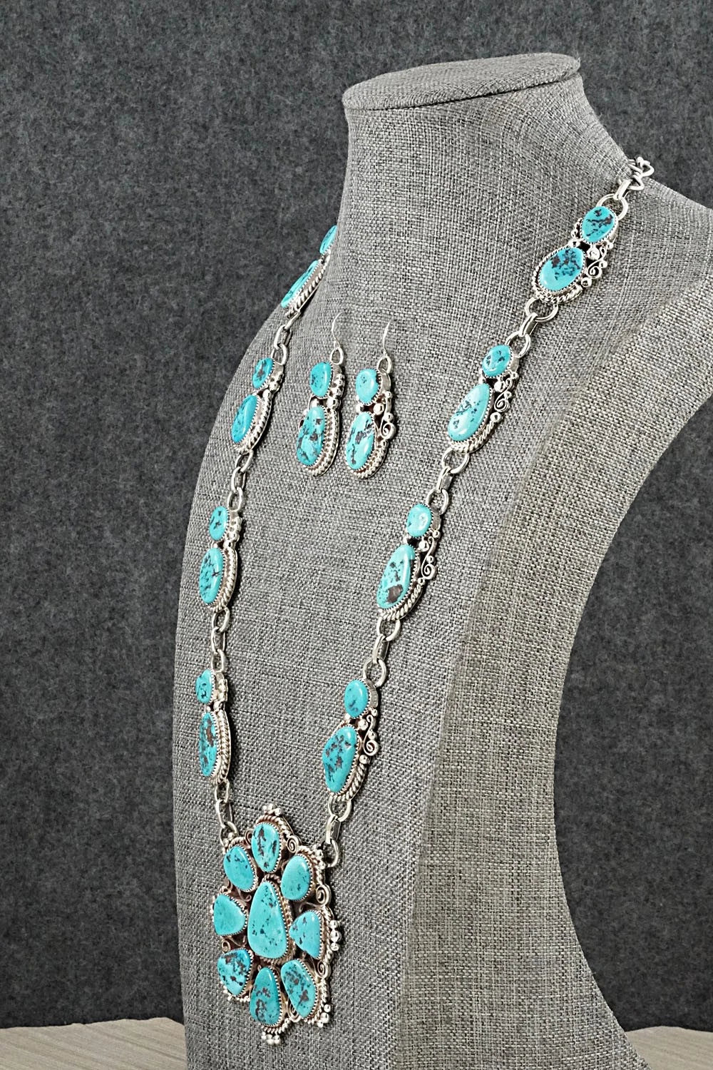 Turquoise & Sterling Silver Necklace and Earrings Set - Anthony Brown