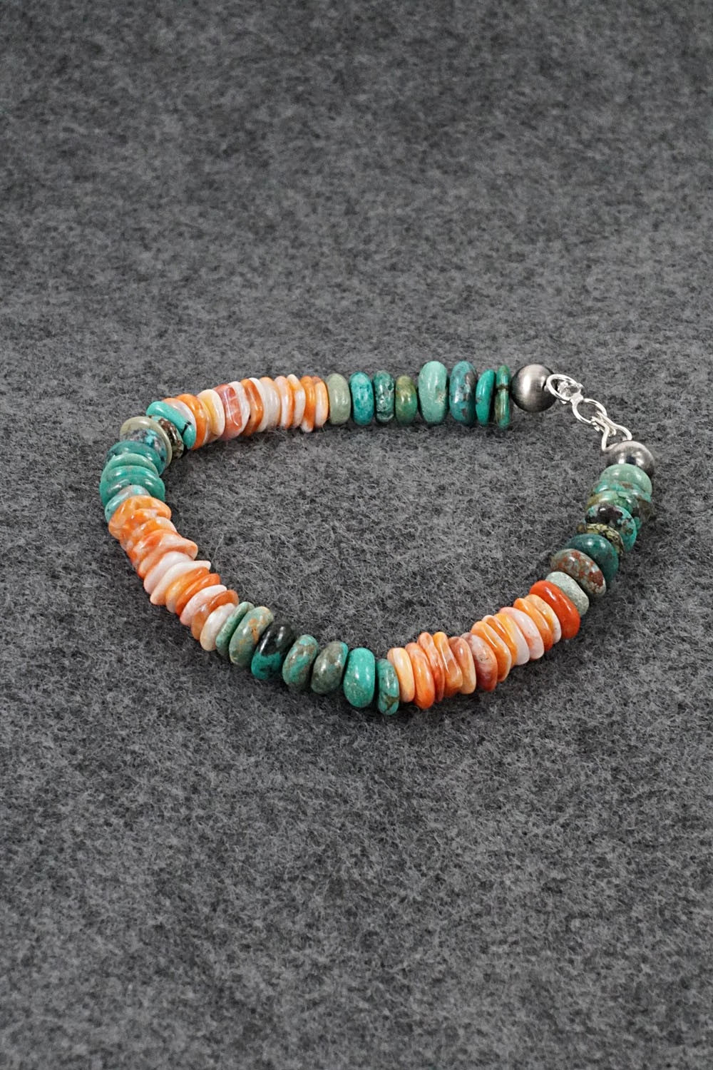 Turquoise, Spiny Oyster & Sterling Silver Bracelet - Doreen Jake