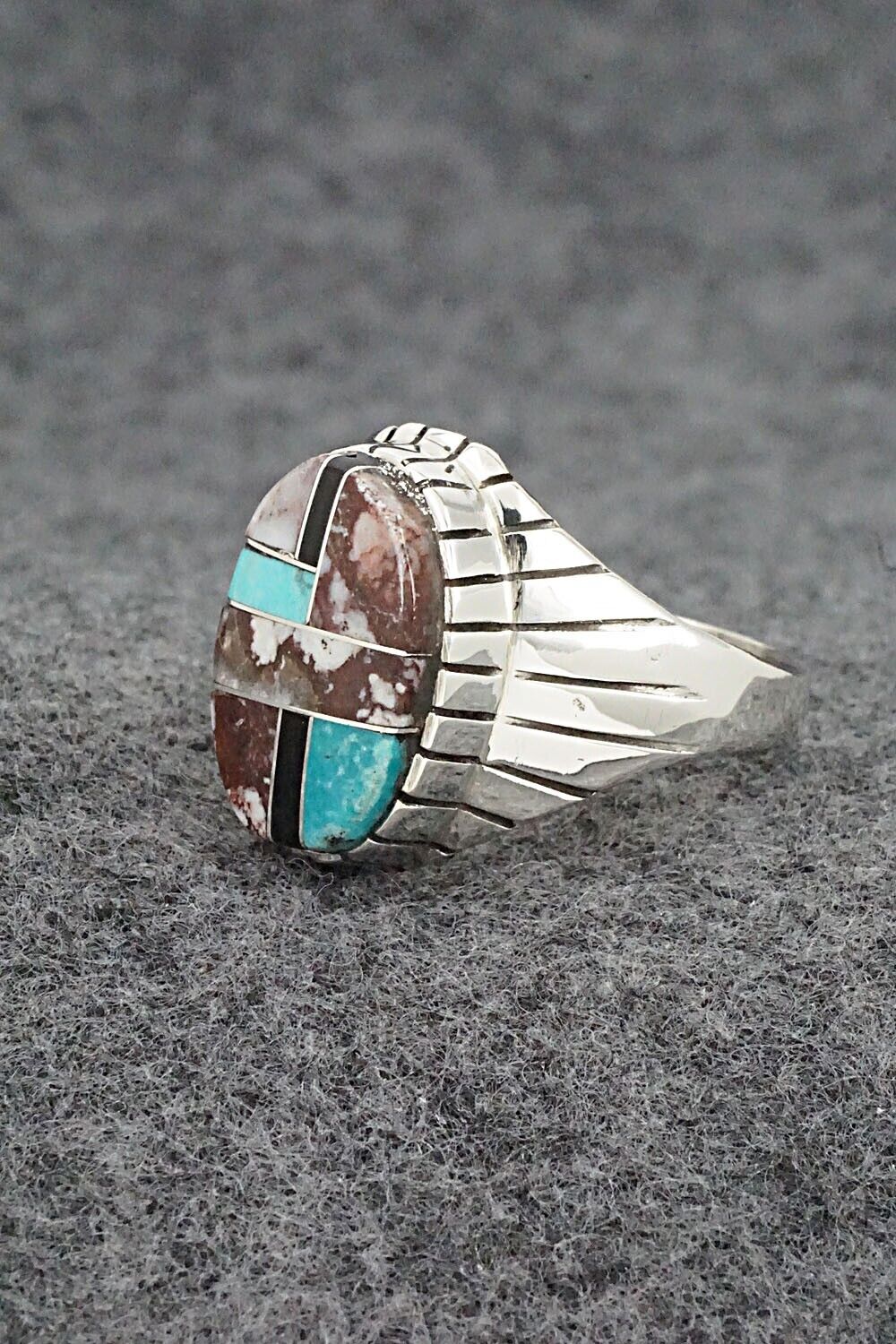 Wild Horse, Turquoise, Onyx & Sterling Silver Ring - Trevor Jack - Size 12