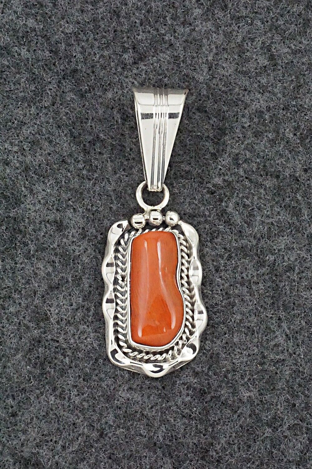 Coral & Sterling Silver Pendant - Samuel Yellowhair