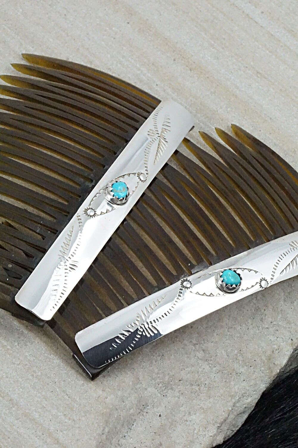 Turquoise & Sterling Silver Hair Combs - Randall Dalgai