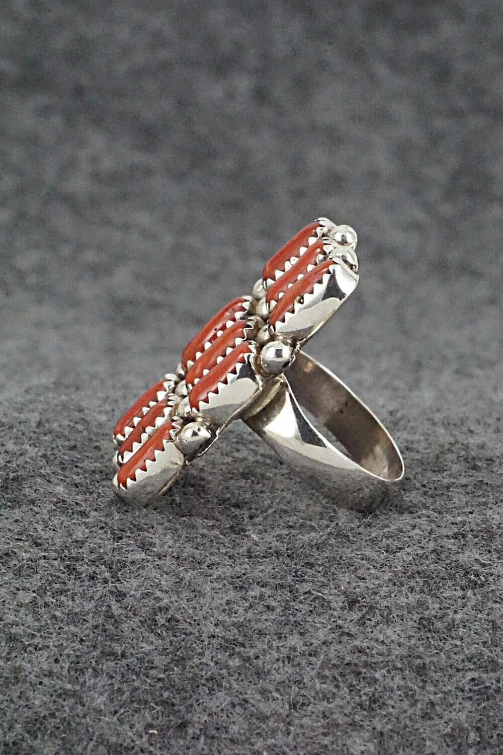 Coral & Sterling Silver Ring - Priscilla Reeder - Size 6.5