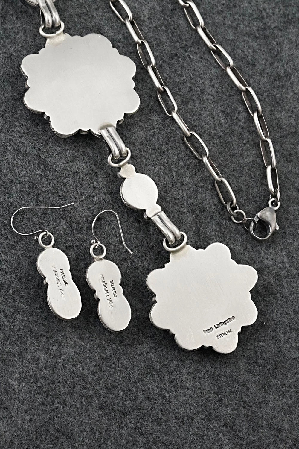Turquoise & Sterling Silver Necklace and Earrings Set - Paul Livingston