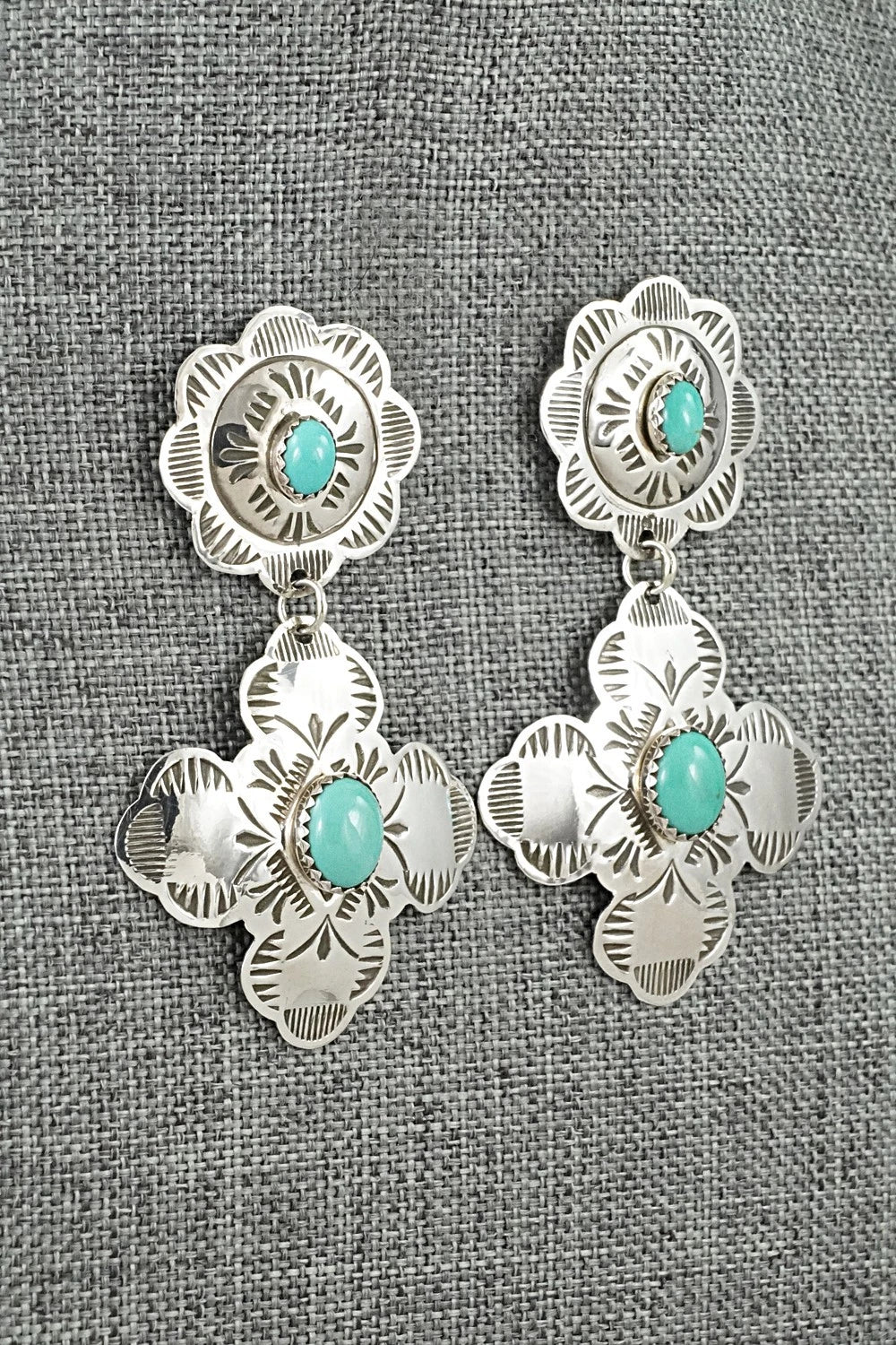 Turquoise and Sterling Silver Earrings - Bertha Begay