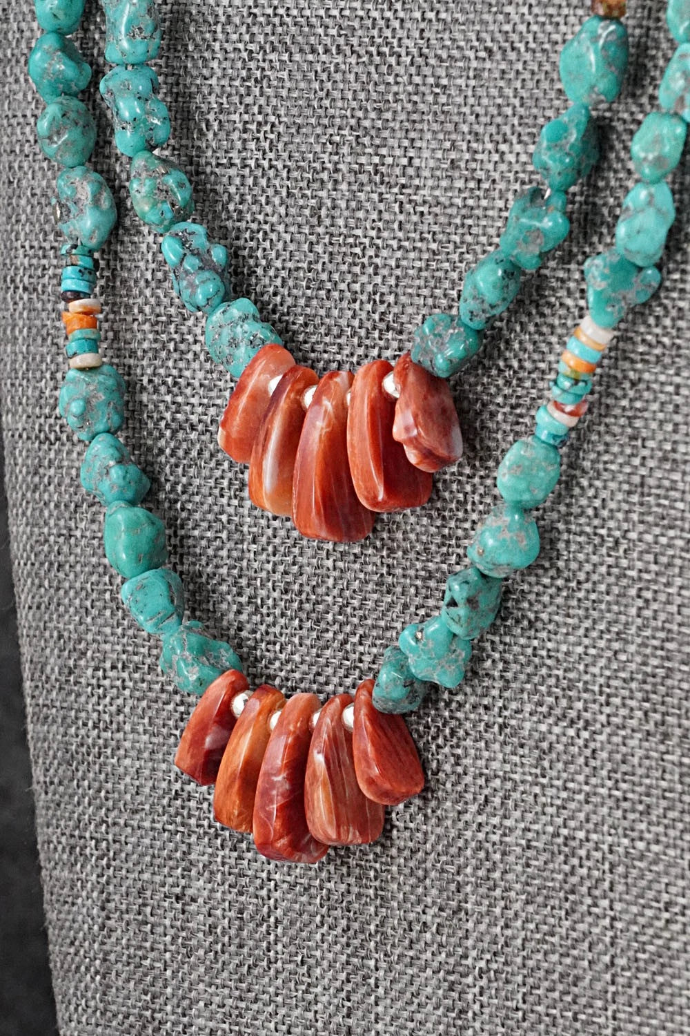 Spiny Oyster, Turquoise & Sterling Silver Necklace Set - Erika Brown
