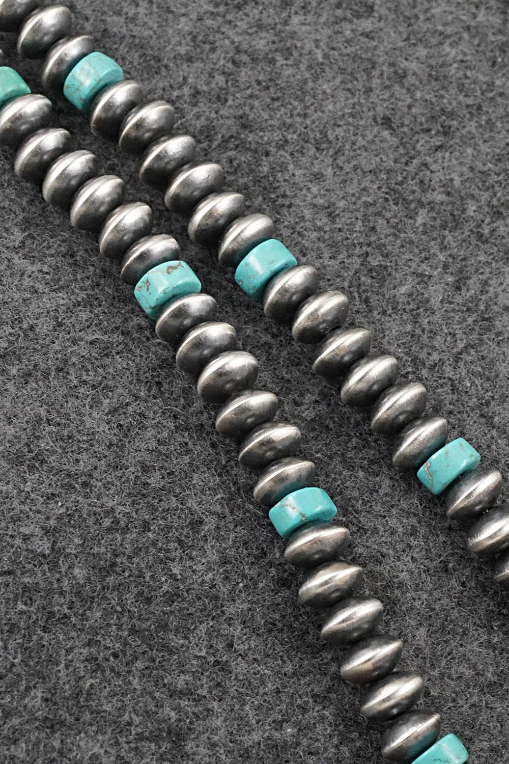 Turquoise & Sterling Silver Navajo Pearl Necklace 24" - Crystal Haley