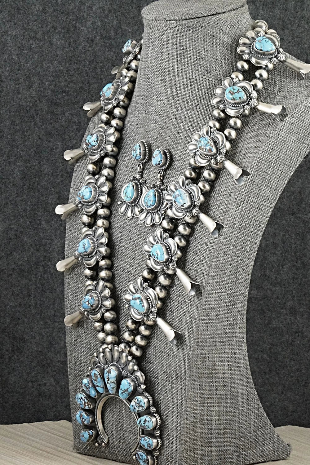 Turquoise & Sterling Silver Squash Blossom Set - Raymond Delgarito