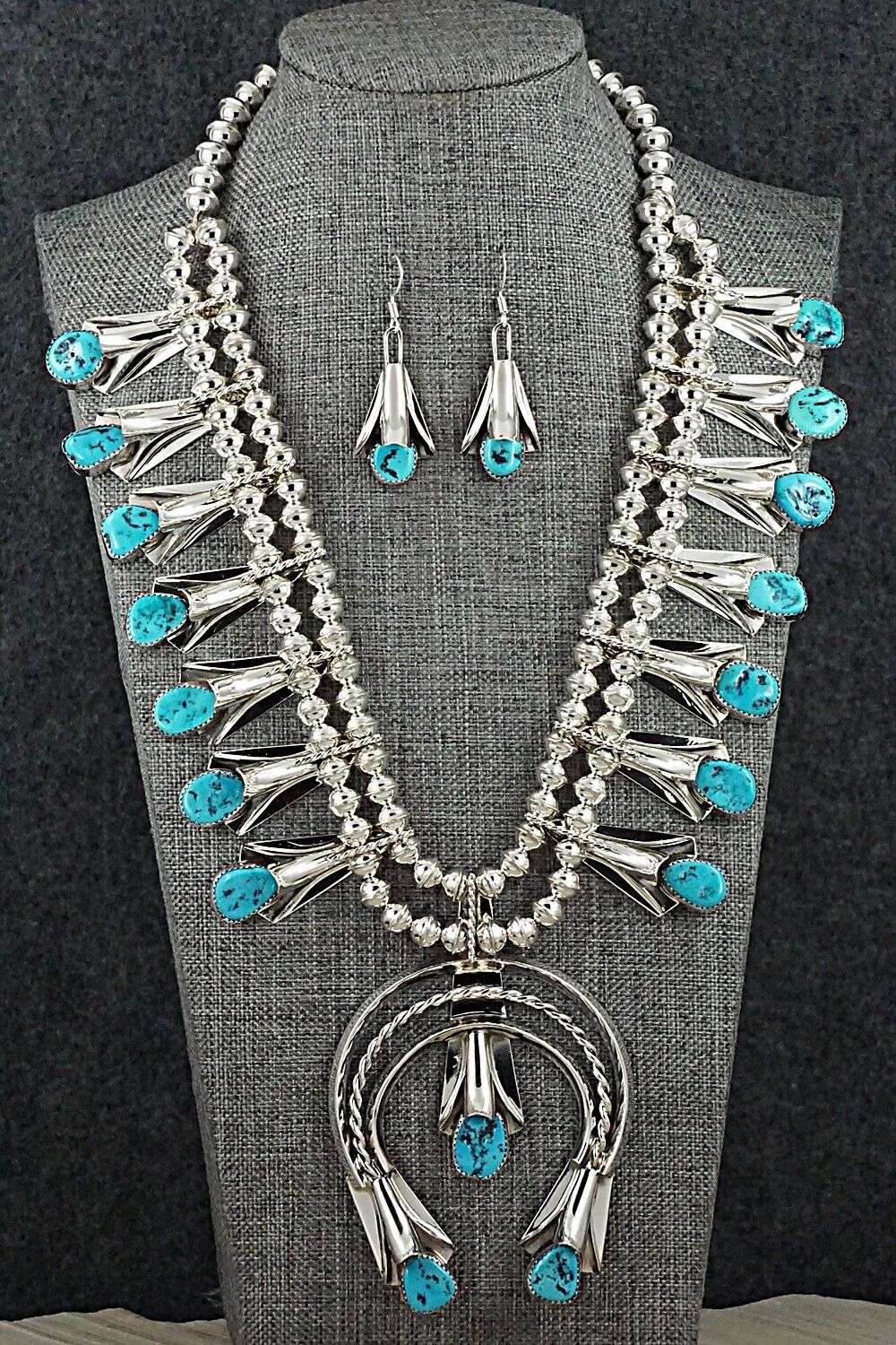 Turquoise & Sterling Silver Squash Blossom Set - Louise Yazzie