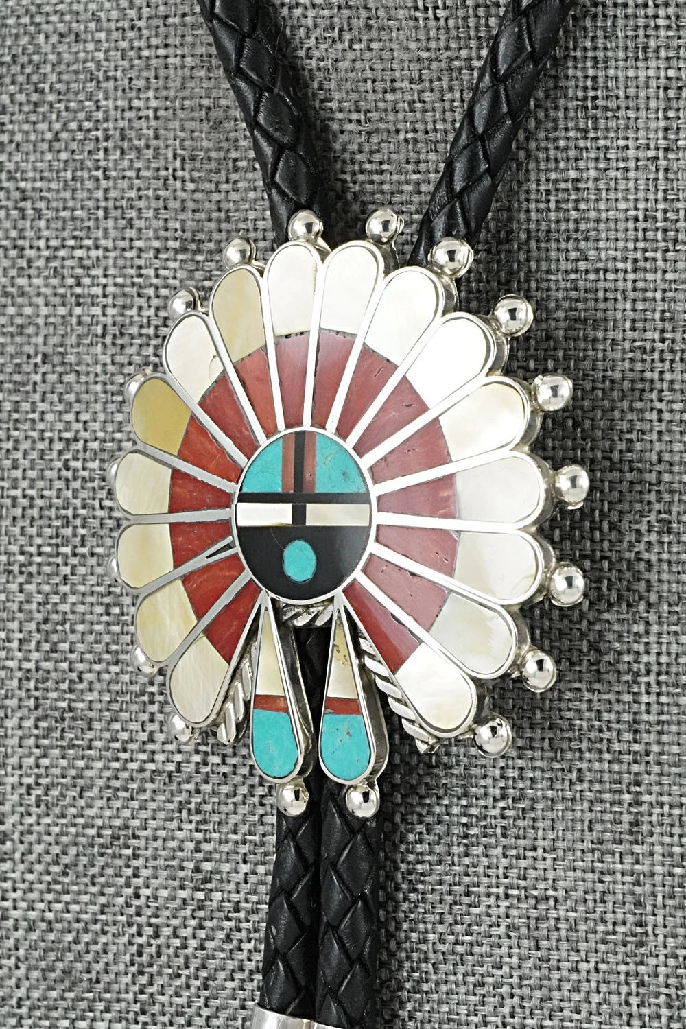 Multi-Stone & Sterling Silver Inlay Bolo Tie - April Unkestine