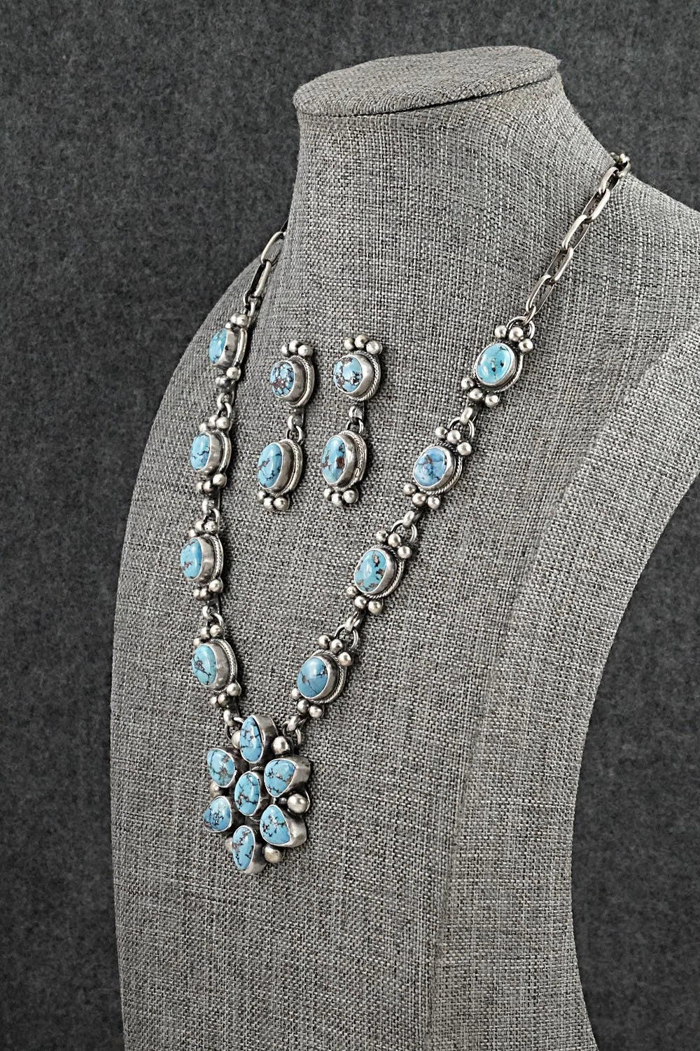 Turquoise & Sterling Silver Necklace and Earrings Set - Kathleen Livingston