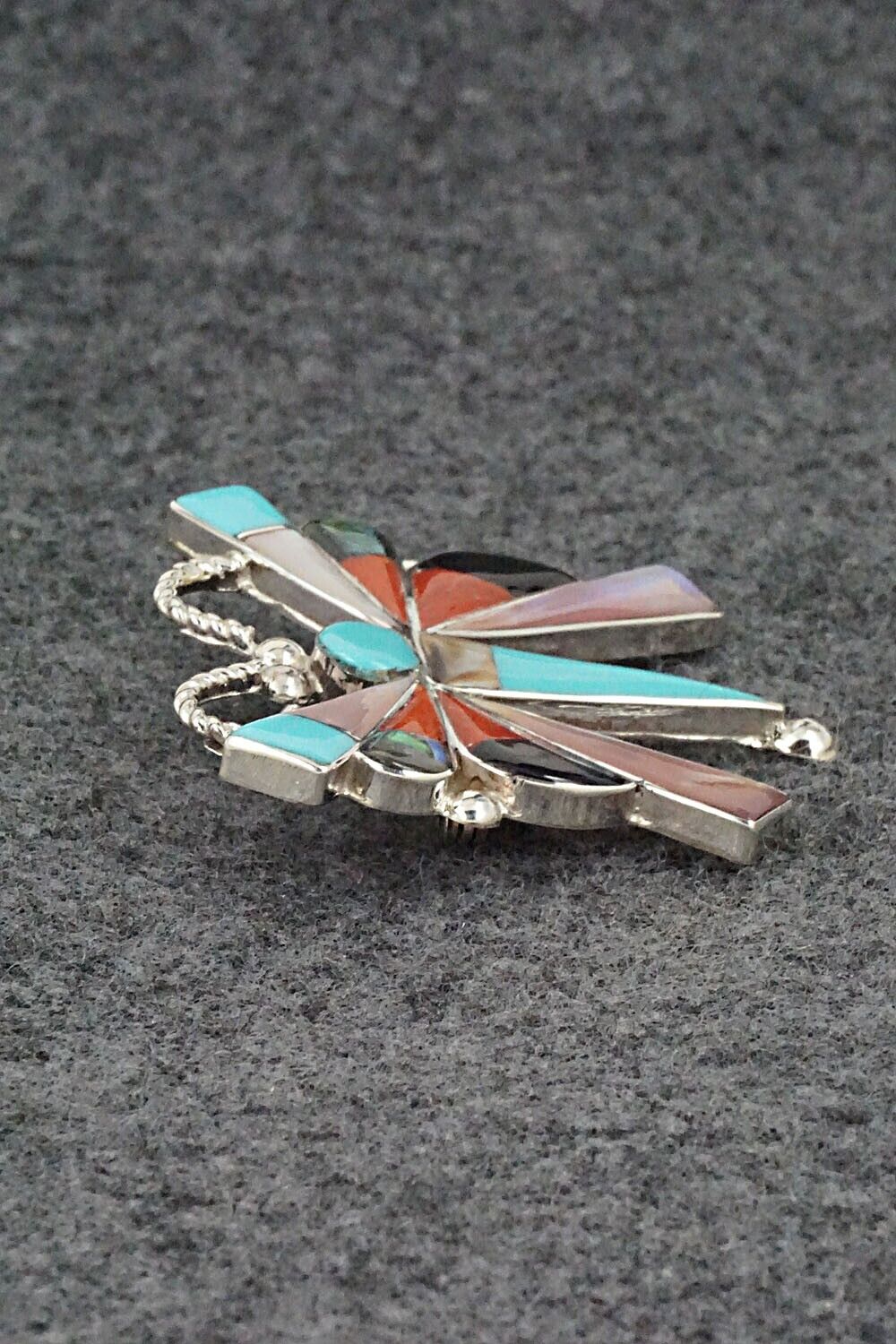 Multi Stone & Sterling Silver Inlay Pendant/Pin - Caroline Edaakie