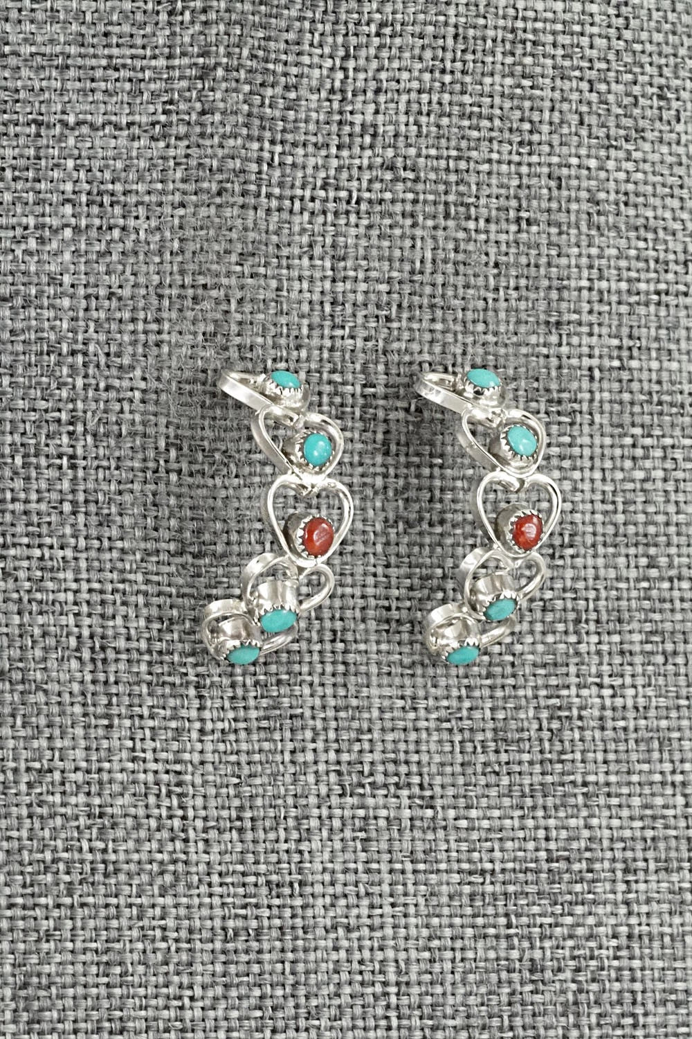Turquoise, Coral & Sterling Silver Earrings - Hazel Pablito
