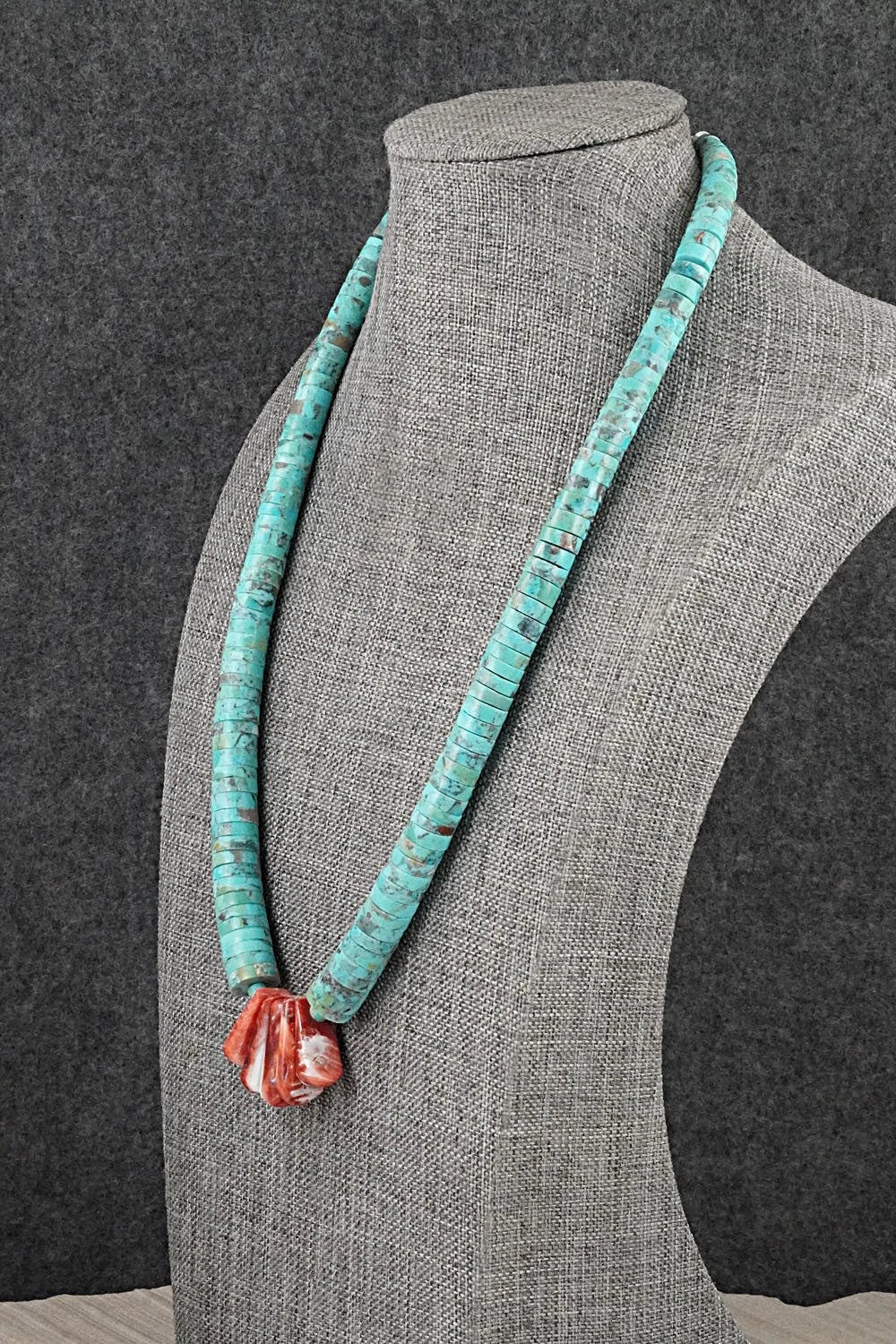 Turquoise, Spiny Oyster and Sterling Silver Necklace - Lupe Lovato