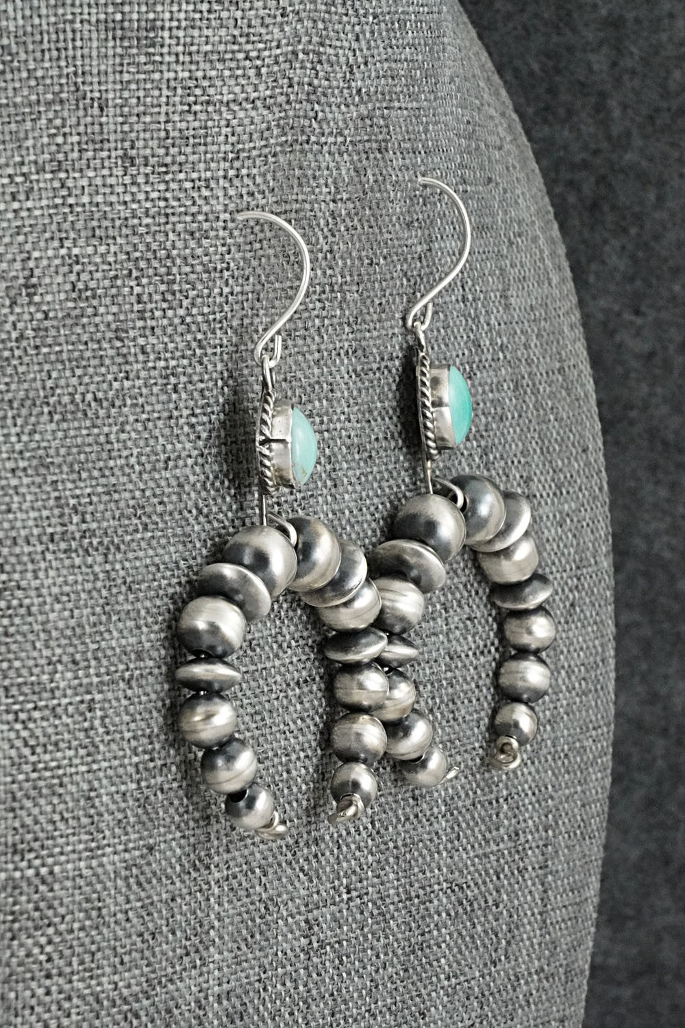 Turquoise & Sterling Silver Navajo Pearl Earrings - Rena Begay