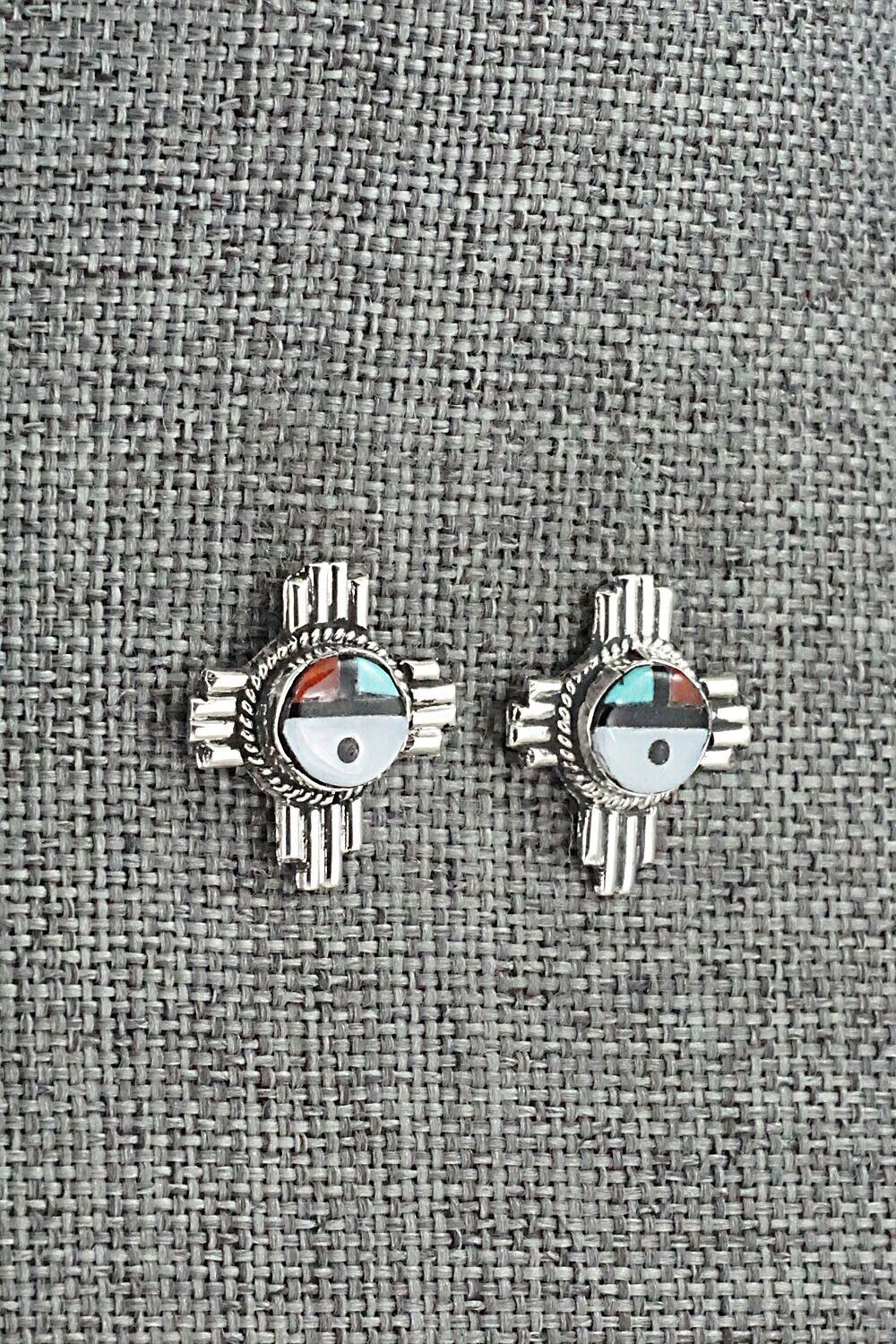 Multi Stone & Sterling Silver Inlay Earrings - Clifford Cheama