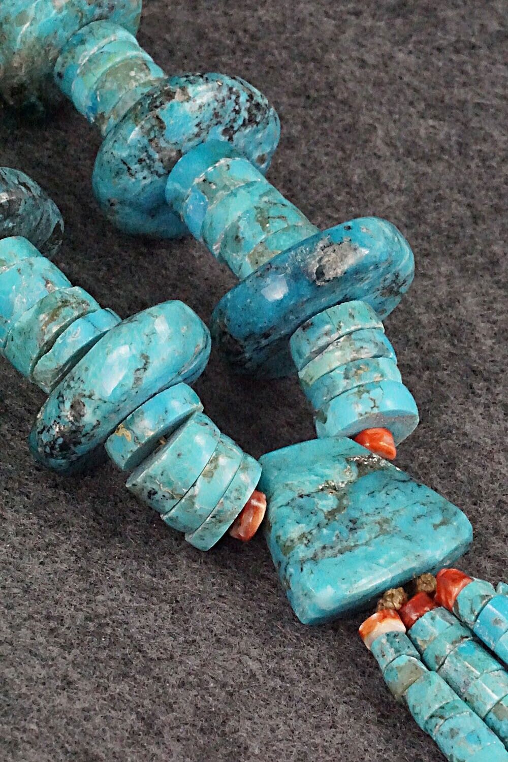 Spiny Oyster, Turquoise & Sterling Silver Necklace - Lupe Lovato