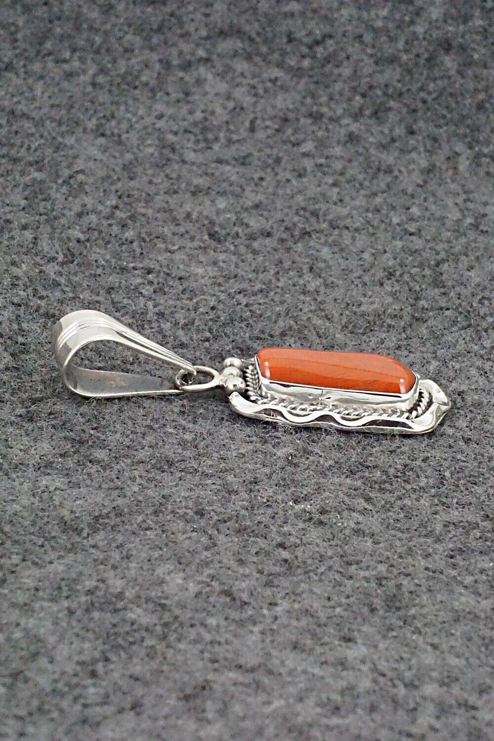 Coral & Sterling Silver Pendant - Samuel Yellowhair