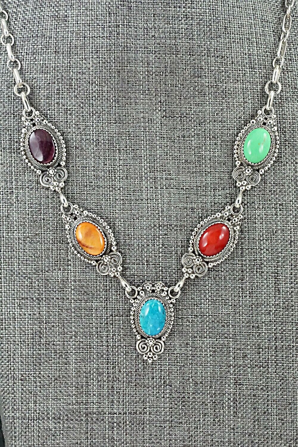 Multi Stone & Sterling Silver Necklace - Roie Jaque