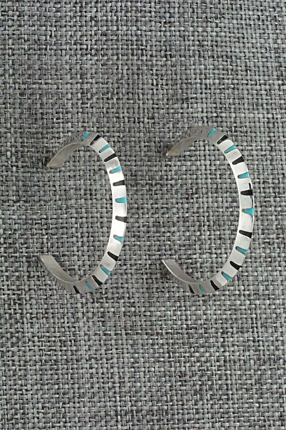 Turquoise, Onyx & Sterling Silver Earrings - Gilbert Weebothee