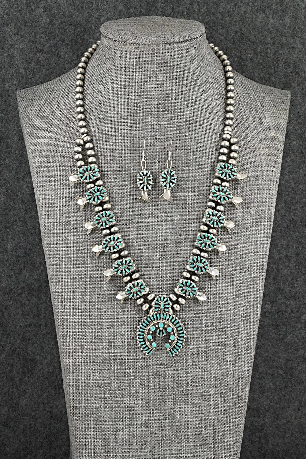 Turquoise & Sterling Silver Mini Squash Blossom Set - Lorena Peina
