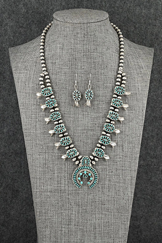 Turquoise & Sterling Silver Mini Squash Blossom Set - Lorena Peina