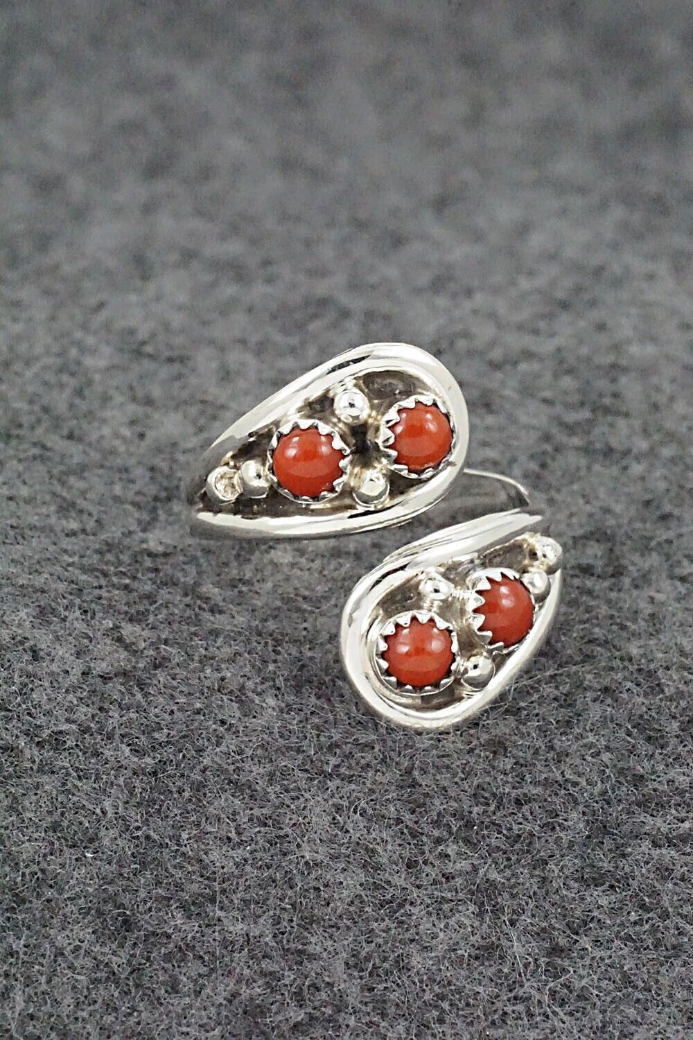 Coral & Sterling Silver Ring - Annette Chiquito - Size 10