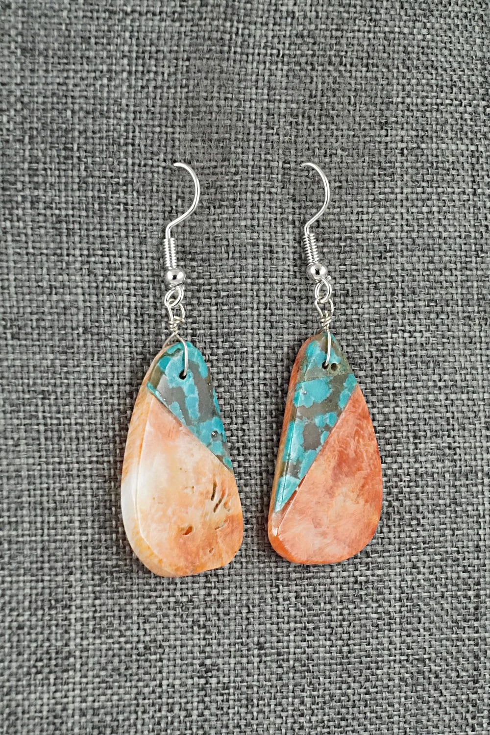 Spiny Oyster, Turquoise & Sterling Silver Earrings - Louise Pete