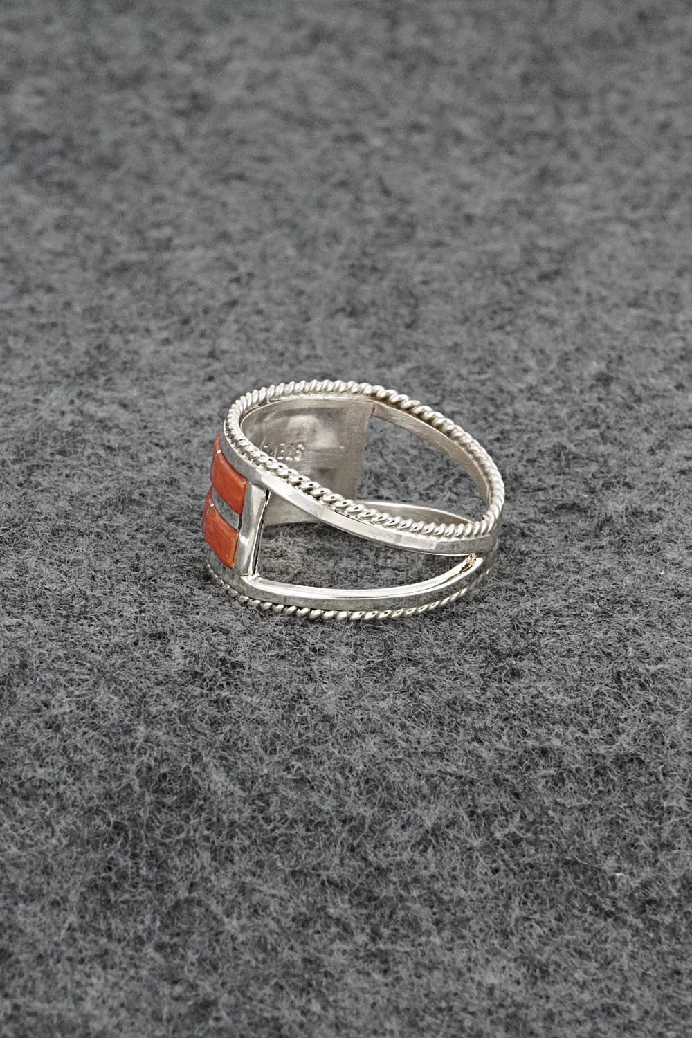 Coral and Sterling Silver Ring - Bruce Johnson - Size 10.5