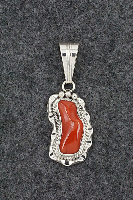 Coral & Sterling Silver Pendant - Samuel Yellowhair