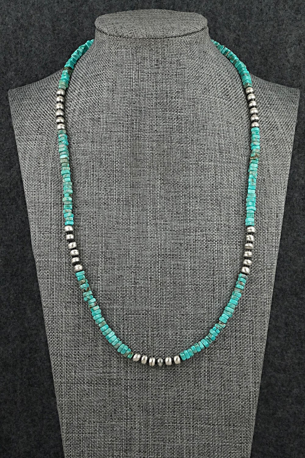 Turquoise & Sterling Silver Necklace 20" - Doreen Jake