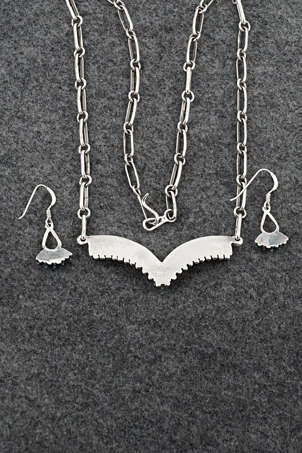 Turquoise & Sterling Silver Necklace and Earrings Set - Mildred Ukestine