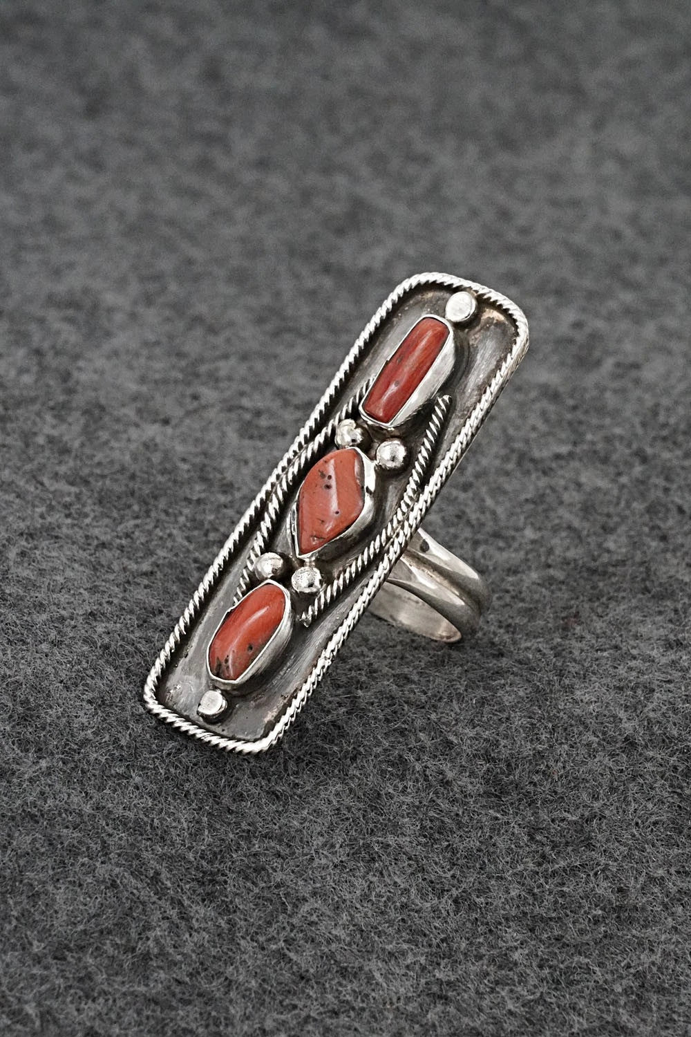 Coral & Sterling Silver Ring - Priscilla Reeder - Size 8