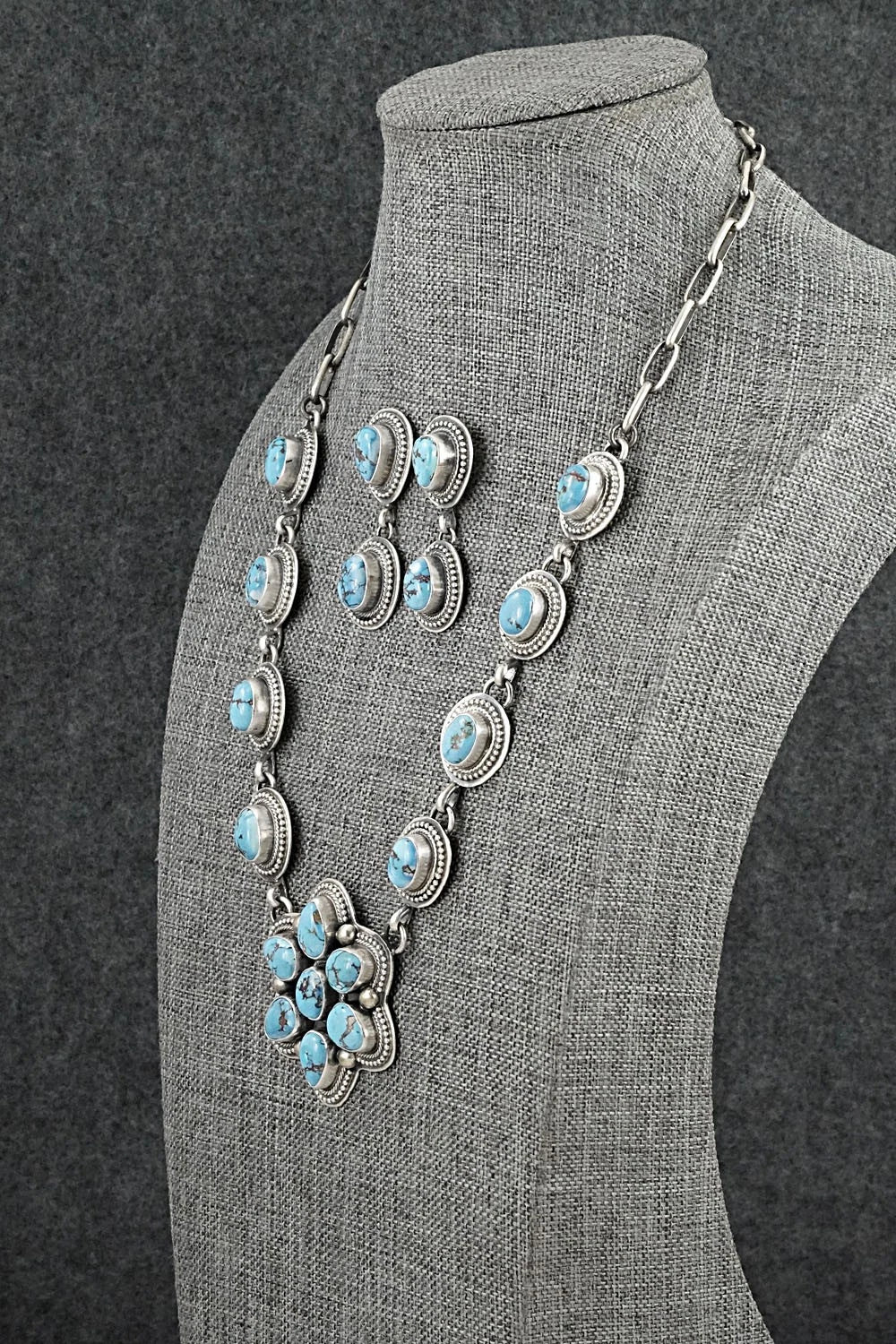 Turquoise & Sterling Silver Necklace and Earrings Set - Kathleen Livingston